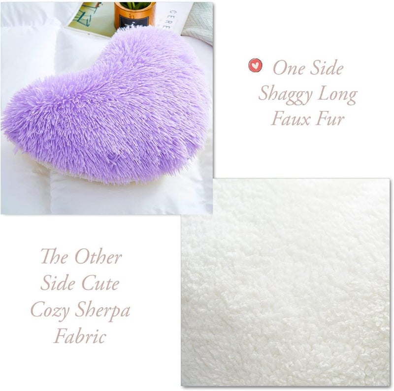 MOOWOO Fluffy Heart Pillow, Faux Fur Throw Pillow,Sherpa Plush Fluffy, Cute Soft Throw Cushion, Christmas Day,Valentines Day Decor for Home Bed Couch (Purple) - Image 3